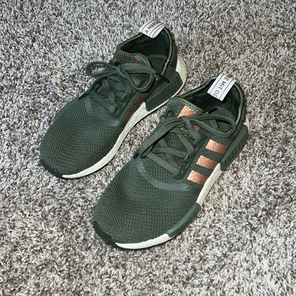 Adidas NMD R1 Women’s size 6.5 Olive Green and Rose Gold